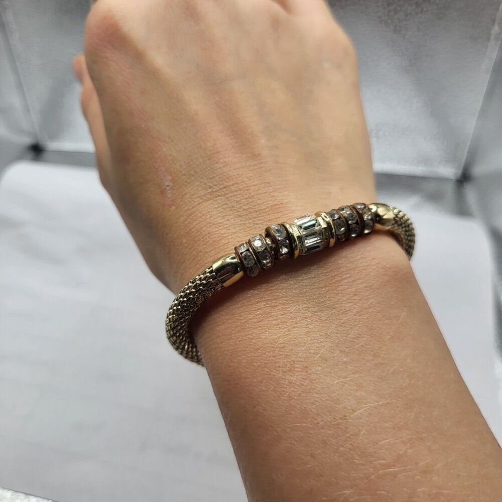 Pave Set Rhinestone Silver Mesh Bracelet - Picture 3 of 3